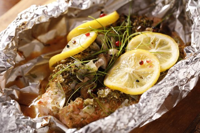 Foil grilled salmon